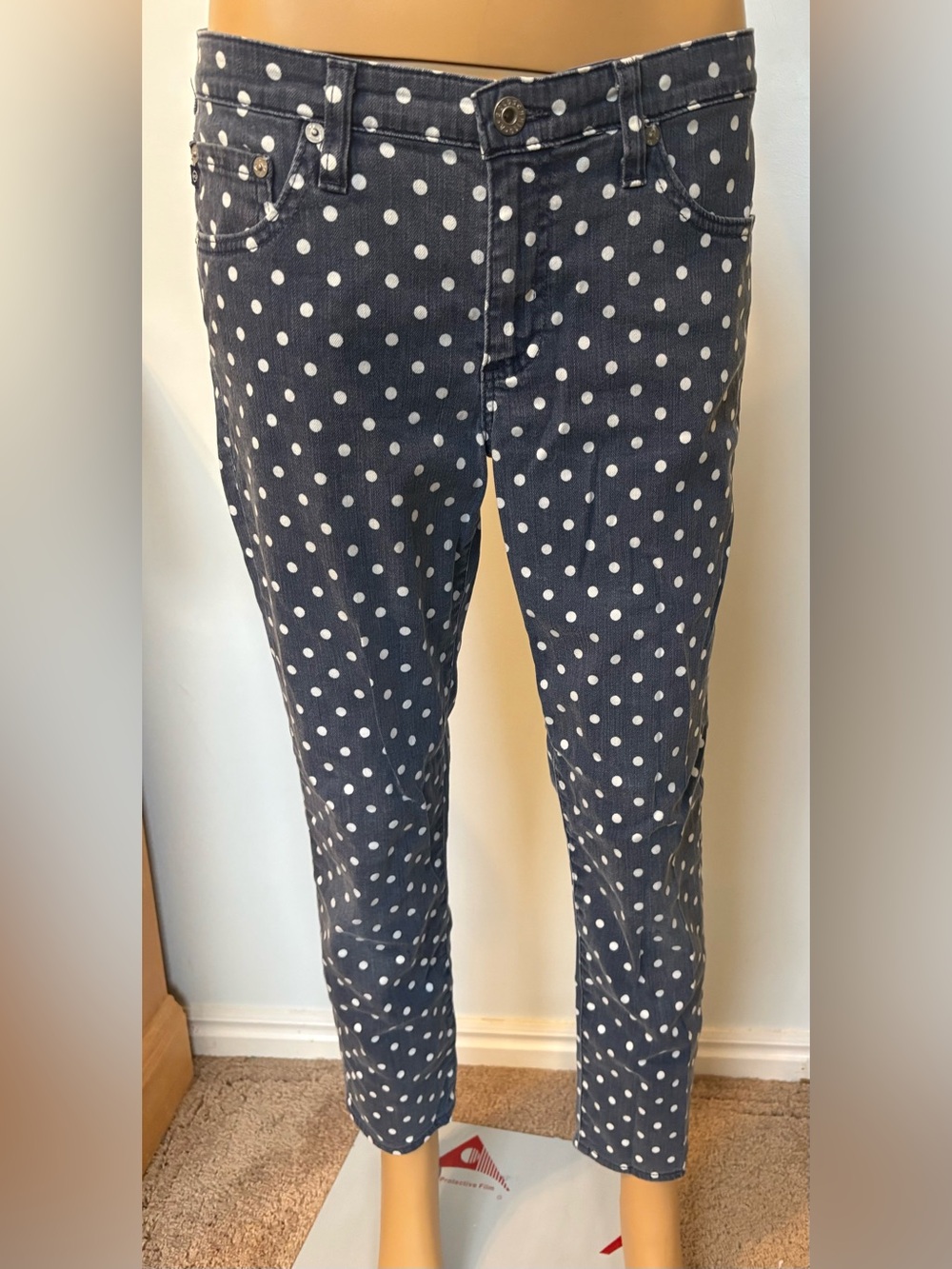 Ag Adriano Goldschmied Navy and White Polka Dot Jeans